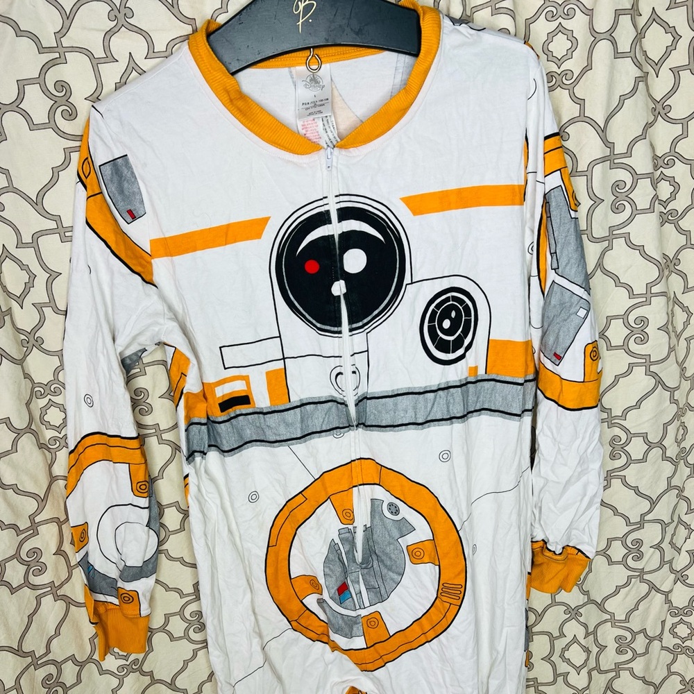 Disney Star Wars BB-8 Droid Adult One Piece Zippered Pajamas Sz L